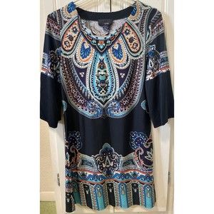 Hypnotik Women's Shift Dress Large L Paisley Peacock Print Boho MOD 70’s